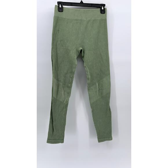UNBRANDED Women's Green Ribbed High-Rise Pull-On Compression Leggings SZ M - Picture 1 of 10